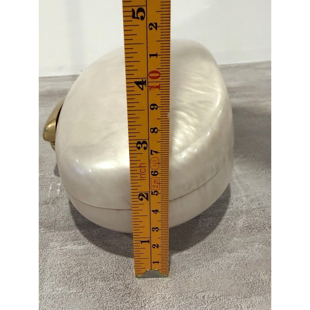 Zara NWT Pearlized Cream Hard Shell Box Clutch Bag Gold Fastening Evening - Picture 14 of 15